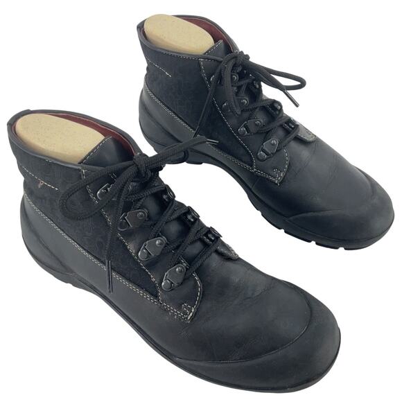 Coach Dyanne Black Leather Jacquard Rain Booties Women’s Size 8.5 Preowned - Picture 1 of 6